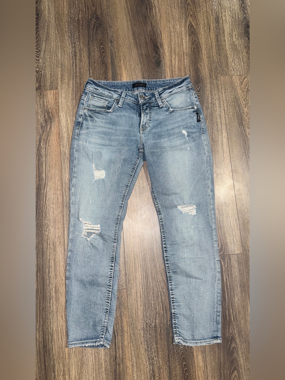 Silver Jeans Light Wash Boyfriend Jeans with Distressing